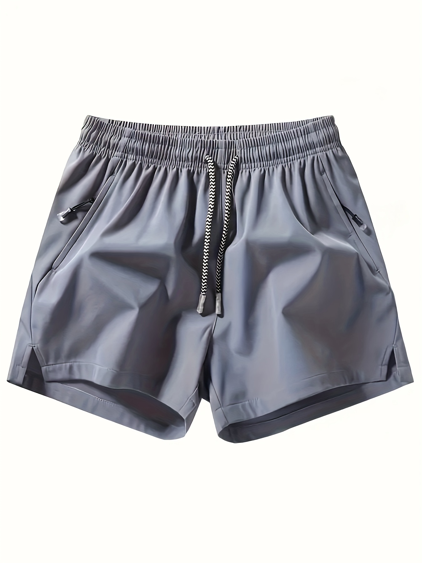 468d02f1-a7ea-48ba-9499-5a89bbe982a4.jpg Men's Zipper Pockets Active Shorts, Casual Waist Drawstring Quick Drying Shorts, Running, Sports, Fitness Quarters - Image 1