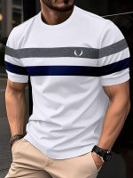 Men's Stripe Pattern Crew Neck And Short Sleeve T-shirt, Casual And Chic Tops For Summer Outdoors Activities