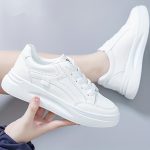 Women's Platform Skate Shoes, Versatile Height Increasing Lace Up Low Top Shoes, Outdoor Walking White Shoes - Image 10