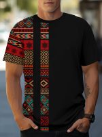 Men's Ethnic Graphic Print T-shirt, Casual Short Sleeve Crew Neck Tee, Men's Clothing For Summer Outdoor