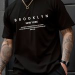 Brooklyn And New York Print Men's Creative Top, Casual Short Sleeve Crew Neck T-shirt, Men's Clothing For Summer Outdoor - Image 2