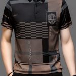 Men's Irregular Geometric Pattern And Alphabet Print Sports Shirt With Henley Neck, Lapel Collar And Short Sleeve, Casual And Chic Tee For Men, Tops Suitable For Summer Outdoors Activities - Image 4