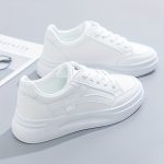 Women's Platform Skate Shoes, Versatile Height Increasing Lace Up Low Top Shoes, Outdoor Walking White Shoes