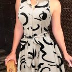 Abstract Print Button Front Sleeveless Dress, Casual Tie-waist Lapel Dress For Spring & Summer, Women's Clothing - Image 10