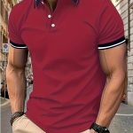 Breathable Contrast Binding Men's Casual Short Sleeve Lapel Golf Shirt For Summer, Men's Clothing - Image 7