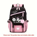 Kuromi Pattern Backpack, Kawaii Stylish School Bag, Women's Colorblock Rucksack, Large Capacity Foldable Outdoors Daypack - Image 4