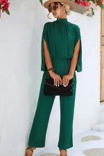 Pleated Solid Color High Waist Jumpsuit - Image 2