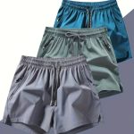 Men's Three-piece Set Of Solid Color Shorts With Drawstring And Pockets, Casual And Comfy Shorts For Summer Fitness And Outdoors Activities - Image 4