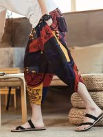 Ethnic Style Breathable Harem Pants, Men's Casual Cotton Wide Leg Baggy Capri Pants For Spring Summer - Image 6