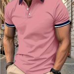 Breathable Contrast Binding Men's Casual Short Sleeve Lapel Golf Shirt For Summer, Men's Clothing - Image 9