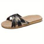 Summer Linen Sole Slides, Casual Open Toe Slip On Shoes, Comfortable Indoor Home Slides - Image 4