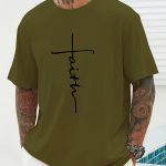 Faith Print Men's Casual Loose Short Sleeve Crew Neck T-shirt, Summer Outdoor Street - Image 5