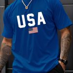 USA Print Men's Creative Top, Casual Short Sleeve Crew Neck T-shirt, Men's Clothing For Summer Outdoor - Image 8