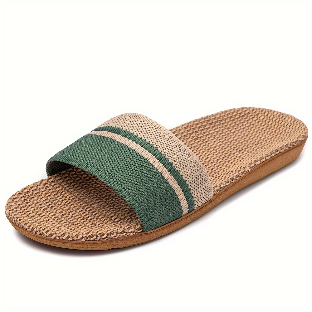 4f26ecdd0a364ee5e36d037a9f0302ef.jpg Striped Pattern Slides, Casual Open Toe Flat Summer Shoes, Comfortable Indoor Home Slides - Image 1