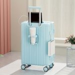 Minimalist Solid Color Hardside Suitcase, Casual Business, Thickened Carry-On With Wheels Luggage Case With Cup Holder & Hook - Image 4