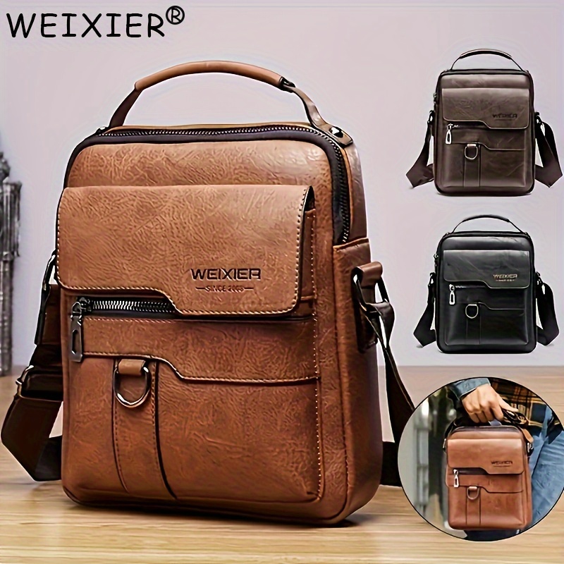 51a1c24d87020d7701ee772d42f0d466.jpg WEIXIER 1/2pcs Crossbody Bag, Men's Shoulder Bag, Retro Faux Leather Vertical Business Casual Satchel Bag, Men's Gift For Father/Anniversary - Image 1