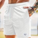 Men's Label Patchwork Regular Fit Solid Shorts With Drawstring And Pockets, Casual And Chic Shorts For Summer Beach And Daily Leisurewear - Image 8