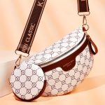 Classic Textured Crescent Crossbody Bag, Vintage Zipper Chest Bag With Round Mini Purse For Women - Image 3
