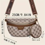 Classic Textured Crescent Crossbody Bag, Vintage Zipper Chest Bag With Round Mini Purse For Women - Image 8