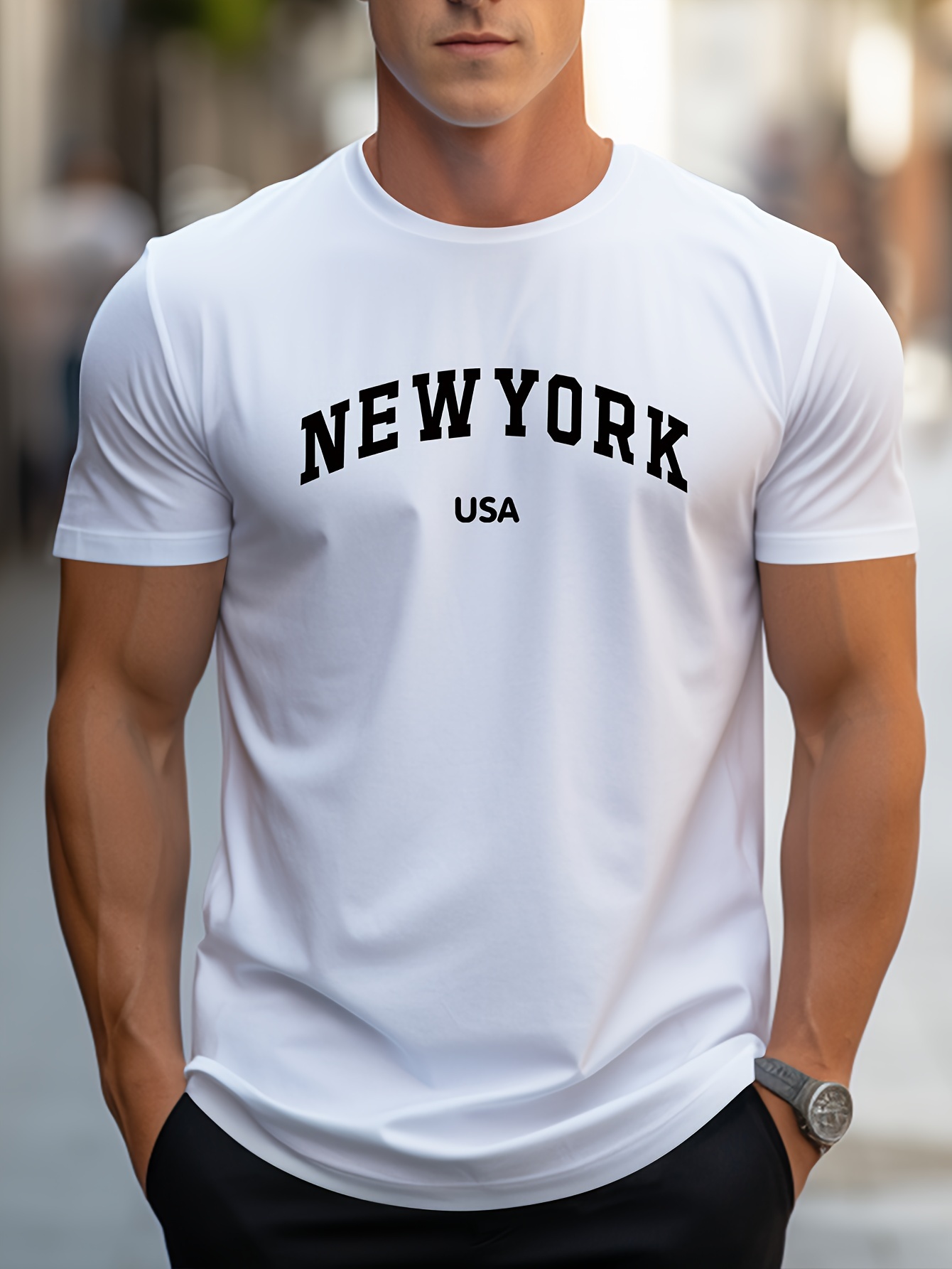 53432864f98bd956d09661ca3718031e.jpg "NEW YORK USA" Print, Men's Novel Design T-shirt, Casual Comfy Tees For Summer, Men's Clothing Tops For Daily Activities - Image 1
