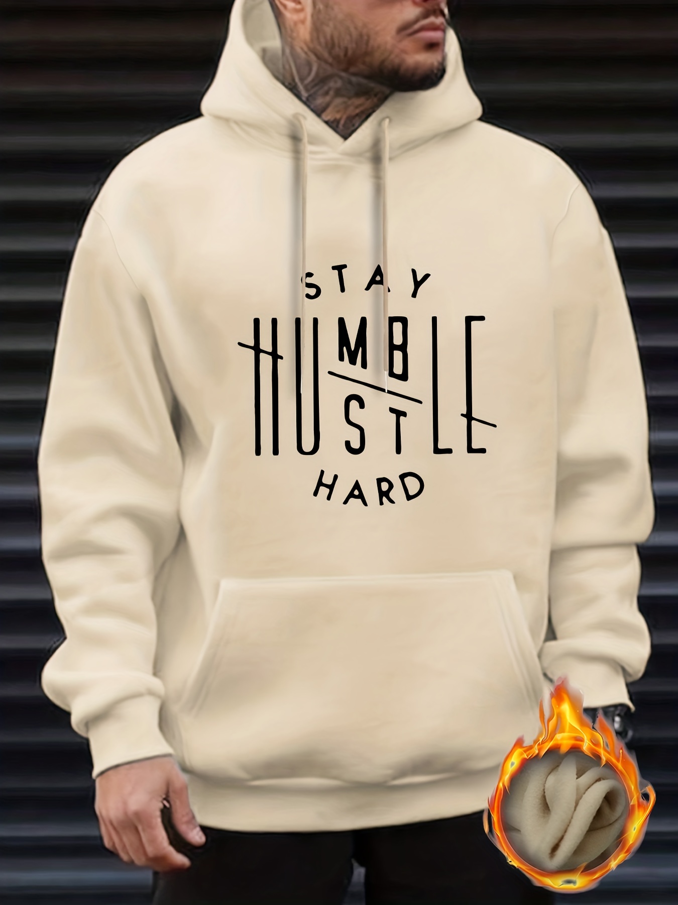 53f31b57b7d0cc5f4f38180975c62817.jpg Stay Humble & Hustle Print Hoodie, Cool Hoodies For Men, Men's Casual Graphic Design Pullover Hooded Sweatshirt With Kangaroo Pocket Streetwear For Winter Fall, As Gifts - Image 1