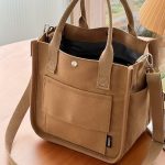 Mini Canvas Tote Bag With Top Handle, Multi Pockets Crossbody Bag, Portable Lunch Box Storage Bag - Image 3