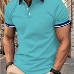 Breathable Contrast Binding Men's Casual Short Sleeve Lapel Golf Shirt For Summer, Men's Clothing