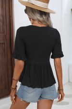 Solid Color Ruffle Sleeve Casual Tops - Image 5