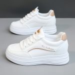 Women's Casual Sneakers, Fashion All-match White Shoes, Thick Sole Lace-up Skate Shoes - Image 6