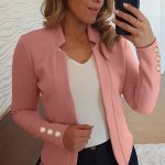 Solid Open Front Blazer, Casual Long Sleeve Button Blazer For Office & Work, Women's Clothing - Image 5
