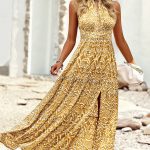 Fashion Print Halter Neck Sleeveless Casual Dress