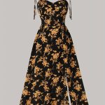Floral Print Tie Shoulder Cami Dress, Elegant Sweetheart Neck Sleeveless Dress, Women's Clothing