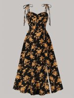 Floral Print Tie Shoulder Cami Dress, Elegant Sweetheart Neck Sleeveless Dress, Women's Clothing