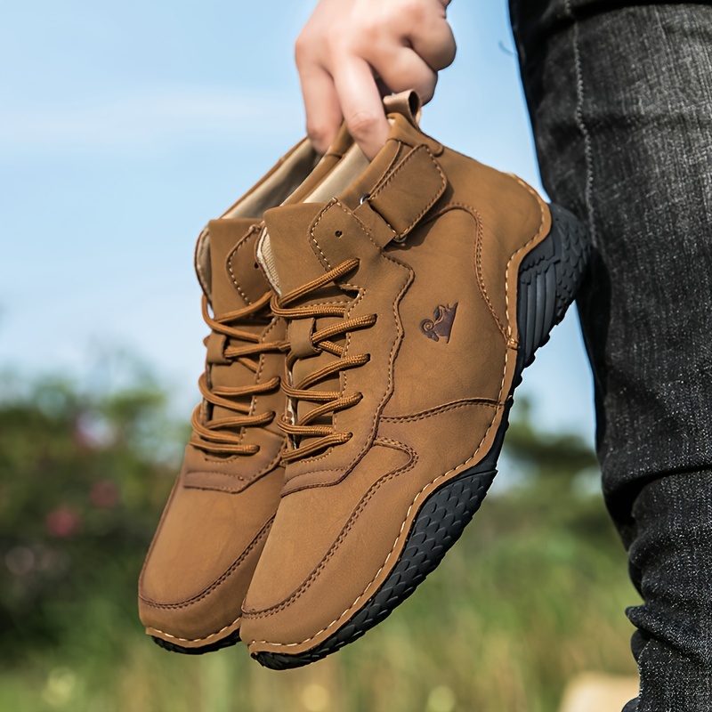 57169731a2ac7a3ed20221e4f44f2f4f.jpg Men's Trendy Solid High Top Boots, Comfy Non Slip Casual Durable Lace Up Shoes For Men's Outdoor Activities - Image 1