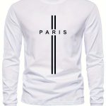 PARIS Print, Men's Graphic Design Crew Neck Long Sleeve Active T-shirt Tee, Casual Comfy Shirts For Spring Summer Autumn, Men's Clothing Tops - Image 2