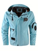 Multiple Pocket Design Men's Embroidery Long Sleeve Zip Up Drawstring Hooded Jacket, Men's Stand Collar Thin Jacket For Spring Outdoor - Image 7