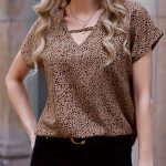 Dalmatian Print V Neck Blouse, Casual Short Sleeve Top For Spring & Summer, Women's Clothing