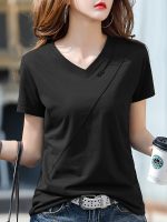 Solid Color V Neck T-Shirt, Casual Short Sleeve T-Shirt For Spring & Summer, Women's Clothing - Image 9