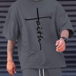 Faith Print Men's Casual Loose Short Sleeve Crew Neck T-shirt, Summer Outdoor Street - Image 3