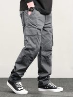Men's Classic Solid Color Cargo Pants with Multiple Flap Pockets, Straight-Leg, Drawstring Waist, Loose Fit for Hiking, Fishing, Streetwear, and Outdoor Camping Casual Style - Image 7