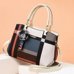 Colorblock Handbag For Women, Plaid Pattern Shoulder Bag, Casual Crossbody Purse With Pompom Charms - Image 4