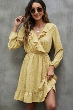 V Neck Floral Print Ruffled Mini Dress - Image 2