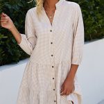 Split Neck Plaid Print Button Up Tunic Dress