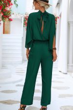 Pleated Solid Color High Waist Jumpsuit - Image 5