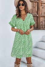Floral Print V Neck Ruffled Casual Dress - Image 5