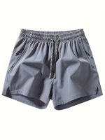 Men's Three-piece Set Of Solid Color Shorts With Drawstring And Pockets, Casual And Comfy Shorts For Summer Fitness And Outdoors Activities - Image 11