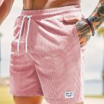 Men's Label Patchwork Regular Fit Solid Shorts With Drawstring And Pockets, Casual And Chic Shorts For Summer Beach And Daily Leisurewear - Image 9