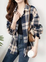 Plaid Print Button Front Blouse, Casual Long Sleeve Blouse For Spring & Fall, Women's Clothing - Image 3
