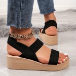 Women's Summer Wedge Sandals, Casual Round Open Toe Elastic Band Shoes, Comfortable Slip On Beach Sandals - Image 7