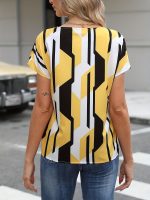 Color Block Graphic Print Blouse, Notched Neck Casual Short Sleeve Blouse, Women's Clothing - Image 12